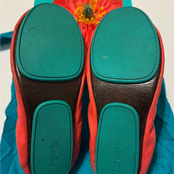 Tieks Poppy Red Flats with Teal Soles - Picture 11 of 11